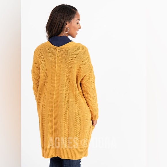 AGNES & DORA cable knit cardigan in mustard yellow - Picture 4 of 7